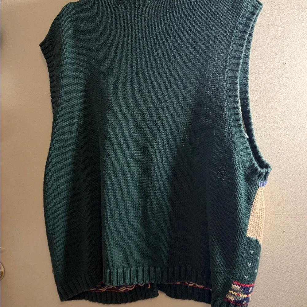Vintage Green Scenic Button Front Knit Vest - Moose Lake Motif
